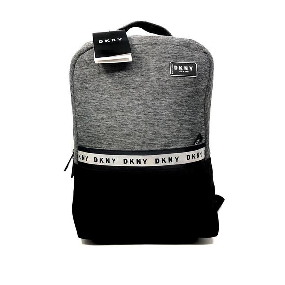 DKNY Signature Nylon Backpack Laptop Logo Unisex Circa 1989 NWT Black Grey main image 5